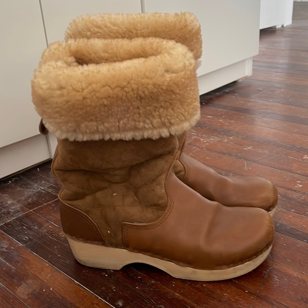 No. 6 Suede and Leather Shearling Lined Clog Boots - size 10